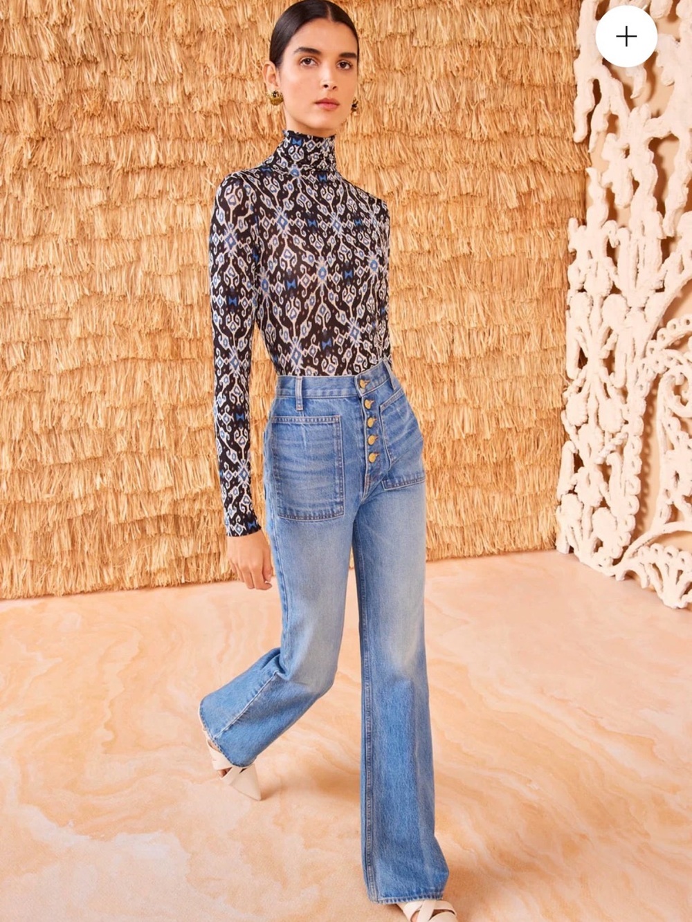 Ulla Johnson navy and white patterned blouse